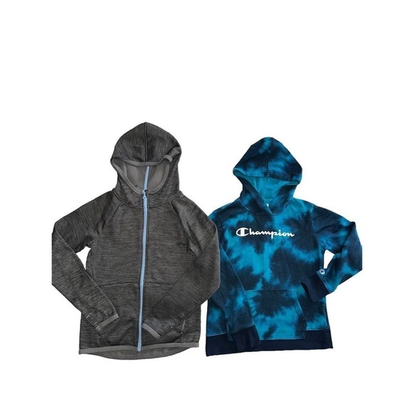 Champion Gray And Blue/Black Tie Dye Pullover Hoodies Bundle Size L 10/12 - Picture 1 of 6